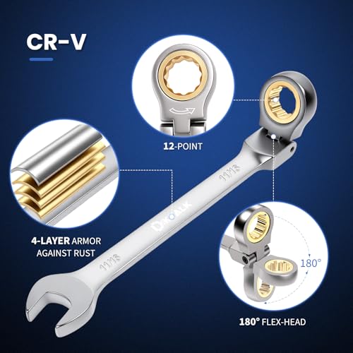 8PCS Flex Head Ratcheting Wrench Set, SAE 1/4"-3/4", 72-Tooth CR-V Steel with Rolling Pouch for Automotive Repair & Mechanics - size: SAE