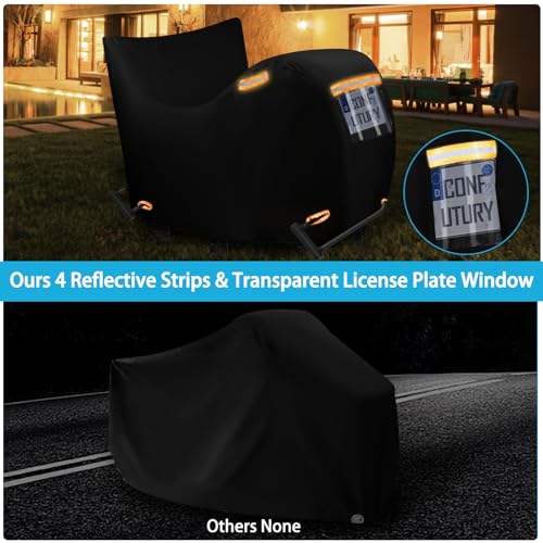 Motorcycle Cover Waterproof Outdoor Storage,600D Heavy Duty Oxford Fabric,4 Reflective Strips,Lock Holes & License Plate Window(L 76"X 37"X 43") - size: L(76"x37"x43")