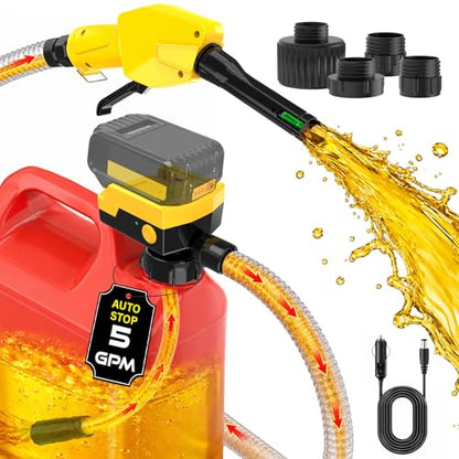 Keimi Cordless Electric Fuel Transfer Pump, Auto-Stop & Hand Trigger Nozzle - color: Black Yellow