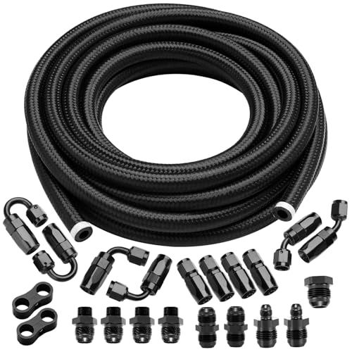 3/8‘’ 6AN 20FT Fuel Line Kit, Nylon Stainless Steel Braided CPE Fuel Line Hose Kit With 23PCS Swivel Hose Fittings Adapter - color: Black, size: 6AN 20FT