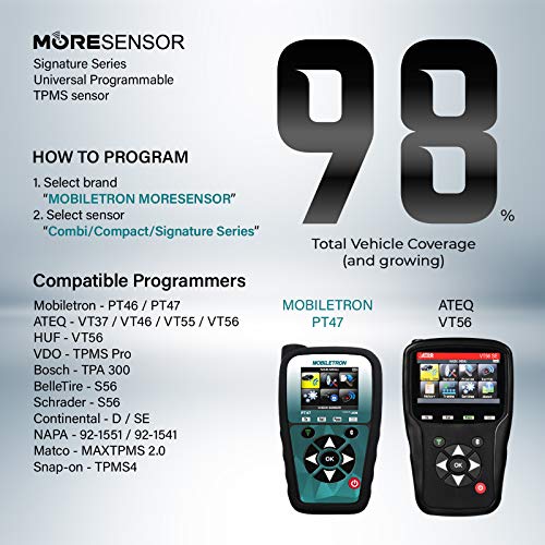 MORESENSOR Signature Series 433 MHz Universal Programmable TPMS Tire Pressure Sensor 10-Pack | Clamp-in Aluminum Valve | TX-N002-10