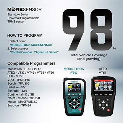 MORESENSOR Signature Series 433 MHz Universal Programmable TPMS Tire Pressure Sensor 10-Pack | Clamp-in Aluminum Valve | TX-N002-10
