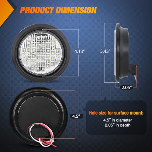 Nilight Trailer Tail Lights 2PCS 4Inch Round 40LED White Lens Surface Mount - color: White 2Pcs 40Led, size: 4 Inch