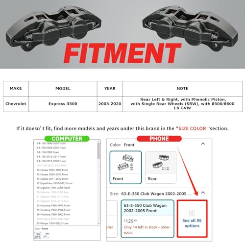 MOTOREVO Rear Brake Caliper Compatible with Chevy Express 3500 2003-2020 - color: Rear, size: 80-Express 3500 2003-2020 Rear