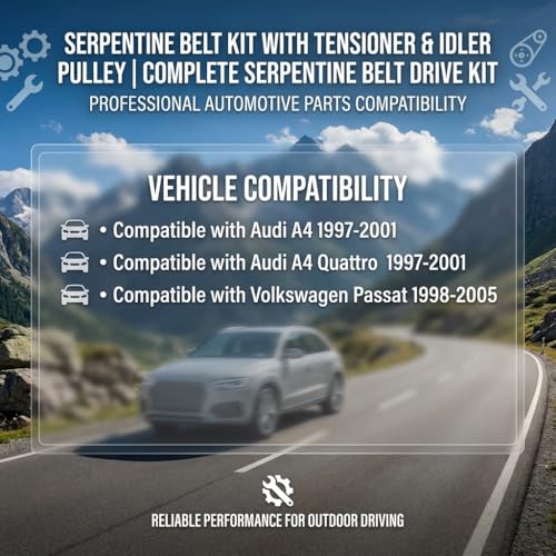 Serpentine Belt Kit With Tensioner And Idler Pulley For Audi A4 A4 Quattro - size: Audi A4 & A4 Quattro, Vw Passat (97-05)