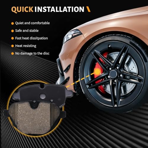 D1473 Rear Ceramic Brake Pads Kit Fit For BMW 528i 2011-2016, For 528i xDrive 2012-2016, For 530e 2018-2022, For 530e xDrive 2018-2022, For 530i 2017-2022, For 530i xDrive 2017-2022 - size: HZ1473
