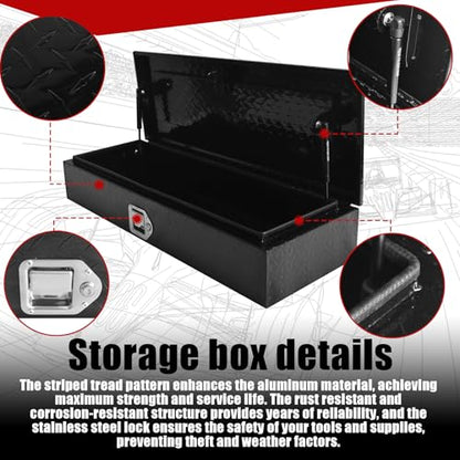 35.5" x 12.8" x 6.5" ATV/UTV Rear Aluminum Storage Box Heavy Duty Tread Pattern Truck Cargo Box Trailer Toolbox with Latch and Keys Suitable for Off-Road Vehicles Utility Vehicles