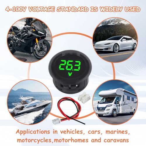 2 Pieces DC 4V-100V Voltmeter Gauge (Green) - color: Green, size: Not Waterproof