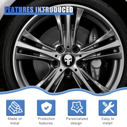 4PCS Skull Car Wheel Hub Center Cap Sticker, 2.2 Inch/56MM(Silver) - color: Silver