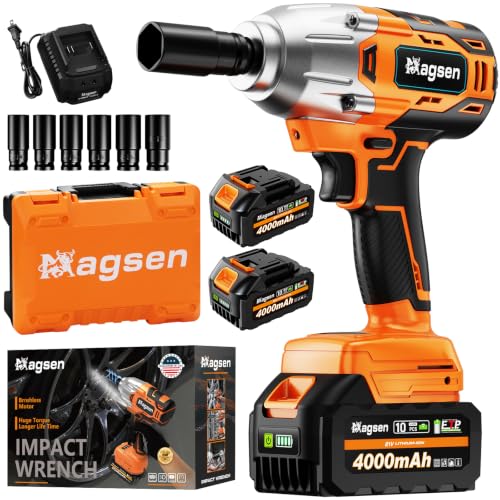 Cordless Impact Wrench 700 FT-LBS(950N.m) 1/2 Impact Gun High Torque Electric Impact Driver Cordless Impact Wrench with 21V 2x4.0Ah Battery 6 Sockets&Case for Home Car Tire Lug Nut Removal Tool