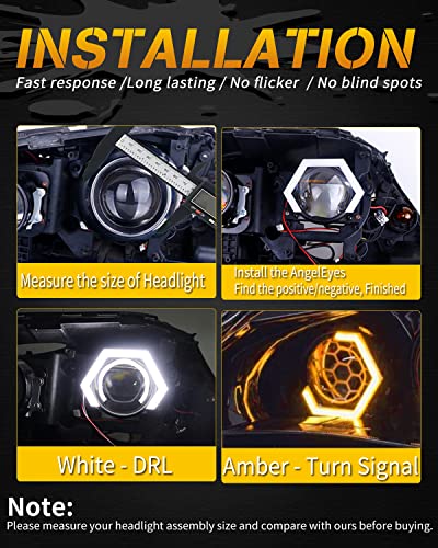 Qasim Hexagon Angel Eyes 70MM White DRL+Amber Turn Signal Light