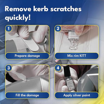 ATG Alloy Wheel Repair Kit – Rim Scratch and Curb Rash Repair for Silver Alloy and Steel Wheels – Complete Kit with Filler and Paint – Up to 10 Repairs