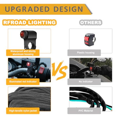 Light Bar Wiring Harness Kit with Motorcycle Handlebar Switch, Rfroad Lighting 12V 40A 2 Lead for Motorcycle UTV Snowmobile Dirt Bike Lights - Fits for 7/8" Handlebars (22mm) - style: 2 Lead