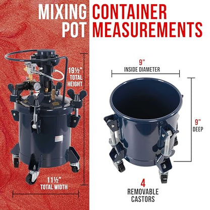 TCP Global 2.5 Gallon (10 Liter) Heavy Duty Steel Pressure Pot Paint Tank - size: 2.5 Gallon Pneumatic