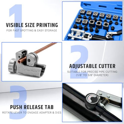 Hydraulic Brake Line Flaring Tool, 45° Double & Bubble Flare Tool Kit
