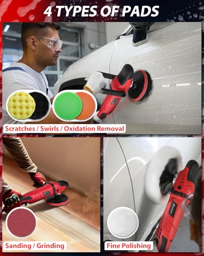 AVID POWER Car Rotary Buffer Polisher Waxer 1200W 6 Speeds, 4*6” Polish Pad - color: Dark Red