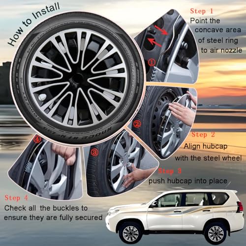 14 inch Hubcaps ABS Replacement for Steel Wheel（Non-Alloy） Snap-on Set of 4 - color: BK-Silver-Black, size: 14-inch