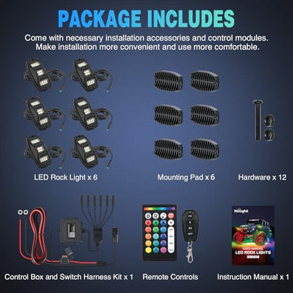 Nilight RGBW LED Rock Lights Kit 6 Pods 22 LEDs Wide Angle Lighting - color: RGBW 22LED, size: 6 Pods