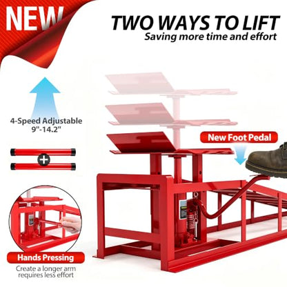 2 PCS Hydraulic Car Ramps with Foot Pedal 11065LBS, Red - color: Red, size: 45"L x 12.6"W x 14.4"H