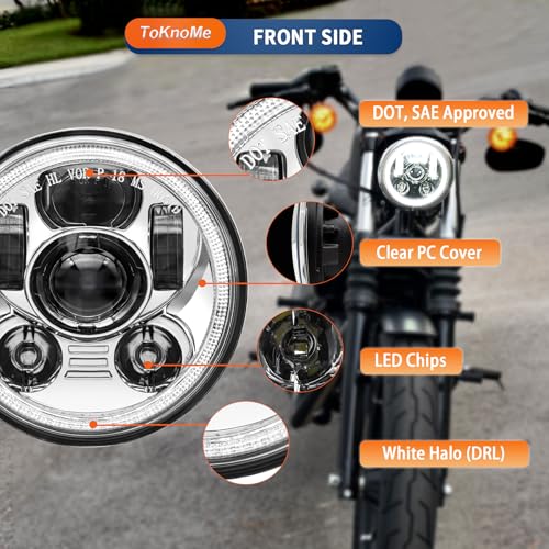 5-3/4 5.75 inch LED Headlight Halo DRL Compatible with Harley Davidson Dyna Sportster Iron 883 1200 Low Rider XLH883 Super Glide Softail Custom XLH1200 Forty-Eight SuperLow(Chrome) - color: Chrome Halo