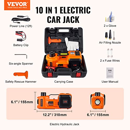 VEVOR Electric Car Jack, 5 Ton/11023 LBS Hydraulic Jack Lift with Built-in Inflatable Pump and LED Light