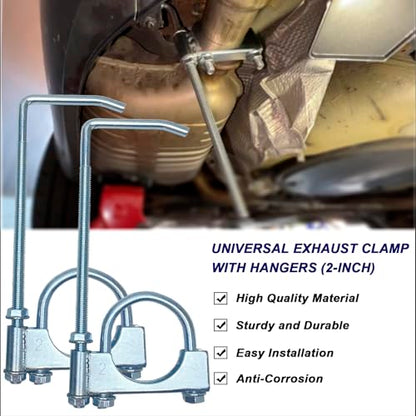 2" Universal Exhaust Clamp With Hanger, Muffler Hanger, Pack of 2 - size: 2 Inch-2 PACK