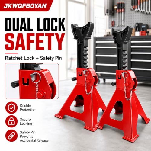 Jack Stands, Car Trailer Jack Stands Double Locking, Floor Jack 3 Ton (6,000 lbs) Capacity 10.8-16.3 inch Adjustable Height, for Lifting SUV, Pickup Truck, Car and UTV/ATV, Red, 1 Pair - color: Red