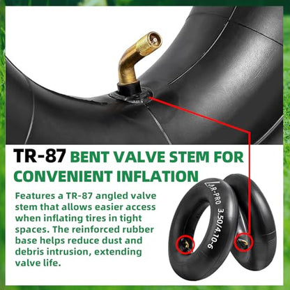 AR-PRO 3.50/4.10-6 (13 x 4.00-6) Replacement Inner Tubes for 6-Inch Rim Tires with TR-87 Bent Valve, Heavy-Duty Inner Tubes for Lawn Mowers, Wheelbarrows, Hand Trucks, Dollies – 2 Pack - size: 13x4.00-6,TR-87