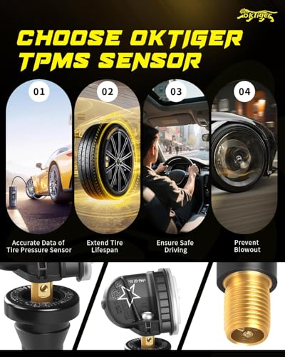 Oktiger 315MHz TPMS Sensor Pre-Programmed for Chevy Traverse 2009-2017, Silverado 1500 2007-2016, Impala 2006-2020, Equinox 2007-2022, Camaro 2010-2015, Tahoe 2007-2020, Cruze 11-15, 4PCS OE#13598771