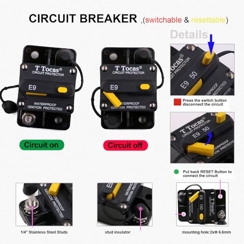 E9 30amp Circuit Breaker w/Manual Reset 12-72V DC 1/4 Inch Stud UL - color: Surface Mount, size: 30A