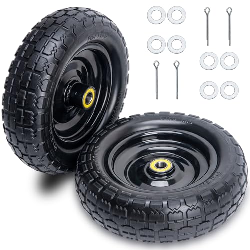 10 Inch Solid Rubber Tires(2-Pack), 4.10/3.50-4 Tire and Wheel Flat Free, with 5/8" Bearings, 2.17"Offset Hub for GOR Garden Cart, Wheelbarrow, Trolleys, Hand Trucks & Yard Trailers - size: 5/8in-10in