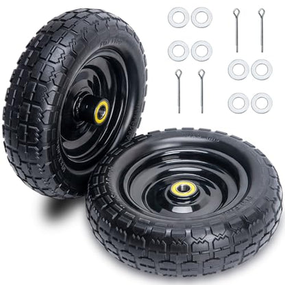 10 Inch Solid Rubber Tires(2-Pack), 4.10/3.50-4 Tire and Wheel Flat Free, with 5/8" Bearings, 2.17"Offset Hub for GOR Garden Cart, Wheelbarrow, Trolleys, Hand Trucks & Yard Trailers - size: 5/8in-10in