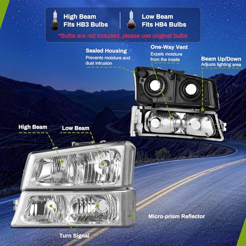 AUTOSAVER88 Headlight Assembly Kit Compatible with 03-06 Chevy Silverado - color: OE - Chrome/Clear/Clear