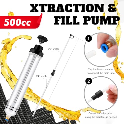 Lothee 2 Pack 500cc Automotive Fluid Extractor Pump Oil Extractor Hand Syringe Pump with Hose Manual Suction Vacuum Fuel Car Transfer for Power Steering, Hydraulic Fluid(Black) - color: Black