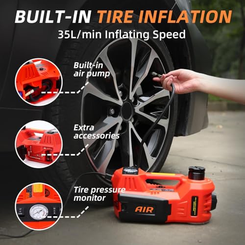 STANDTALL Electric Car Jack 5 Ton 12V Hydraulic Jack, Built-in Inflator - color: Red