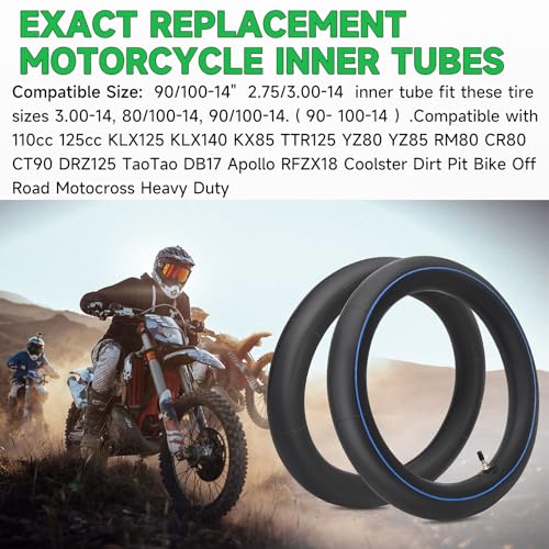 90/100-14" 2.75/3.00-14 Motorcycle Inner Tube TR4 Staight Valve Stem for 110cc 125cc KLX125 KLX140 KX85 TTR125 YZ80 YZ85 RM80 CR80 CT90 DRZ125 TaoTao DB17 Dirt Bike Off Road Motocross Heavy Duty - size: 2.75/3.00-14" 2pcs