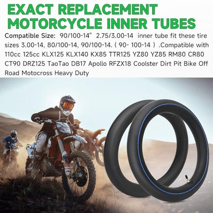90/100-14" 2.75/3.00-14 Motorcycle Inner Tube TR4 Staight Valve Stem for 110cc 125cc KLX125 KLX140 KX85 TTR125 YZ80 YZ85 RM80 CR80 CT90 DRZ125 TaoTao DB17 Dirt Bike Off Road Motocross Heavy Duty - size: 2.75/3.00-14" 2pcs