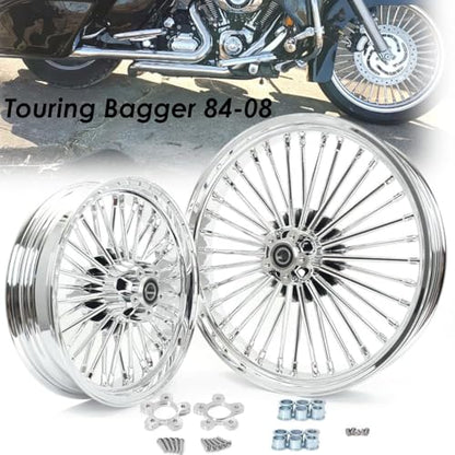 TOFR 21x3.5 16x3.5 Chrome Fat Spoke Wheels For Harley Touring Baggers 00-07 - color: Chrome, size: Front:21x3.5 Rear:16x3.5