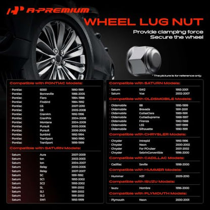 A-Premium M12-1.50 Wheel Lug Nuts Compatible with Chevrolet Equinox Malibu Impala Camaro HHR GMC Canyon Dodge Chrysler Buick 20-PC Set