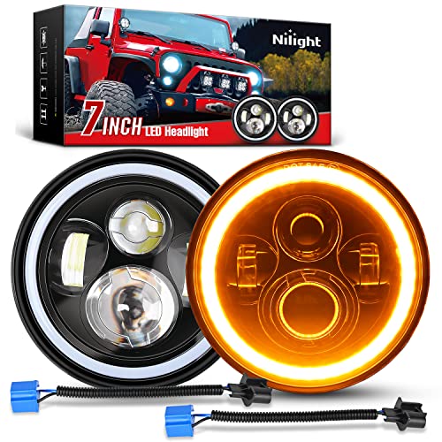 Nilight 2PCS 7 Inch LED Halo Headlights w/Turn Signal Amber White DRL - color: JK Headlight White Amber 2Pcs