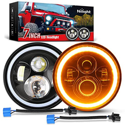 Nilight 2PCS 7 Inch LED Halo Headlights w/Turn Signal Amber White DRL - color: JK Headlight White Amber 2Pcs