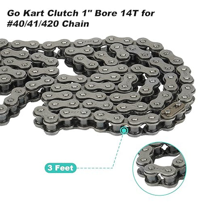 Go Kart Clutch 1" Bore 14T with 3 Feet #40/41/420 Chain, Centrifugal Clutch Fit for Minibike Mini motorcycles 2-6.5HP 212cc Engines, Up to 2300 RPM - size: 1" Bore 14T with Chain
