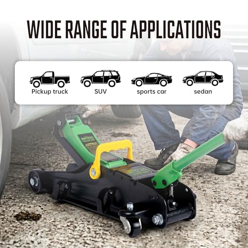 2 Ton (4,400 lbs) Hydraulic Trolley Floor Jack with Wrench Sockets, Quick Lift, Heavy-Duty Steel Construction, Adjustable Height Extension Adapter for Sedans, Trucks, SUVs & ATVs - size: 2 Ton with Extension