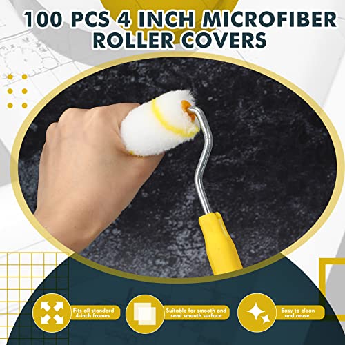 Leumoi 100 Pcs 4 Inch Microfiber Paint Roller Covers, Yellow White - color: Yellow/White