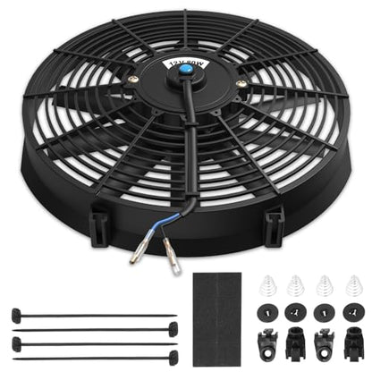 Auto Dynasty 14 inch Universal 12V Electric Radiator Cooling Fan Kit, Black - color: Black, size: 14 Inch Diameter