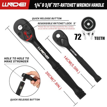 LLNDEI 1/4 & 3/8" Drive Impact Socket Set 186Pcs SAE/Metric - size: 186-Piece 1/4" & 3/8" Drive Socket Set