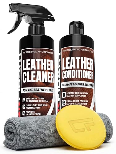 Car Leather Cleaner and Conditioner - pH Neutral, Non-Toxic & Non-Greasy - Gently Cleans, Restores and Protects Leather Seats and Interior - Safe for Leather Furniture, Couch & Sofa - 36 fl. Oz. Kit - style: Leather Cleaner and Conditioner