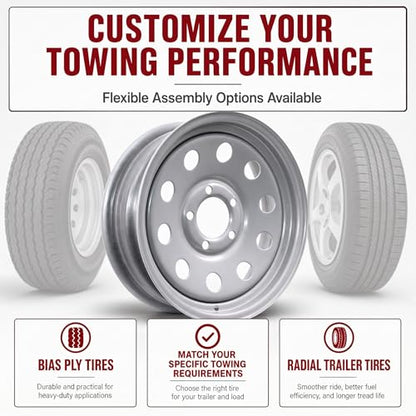 eCustomrim Trailer Wheel 15X5 15 Inch 5 Lug On 4.5 Silver Modular Rim