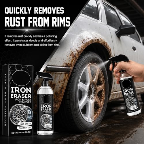2Pcs Iron Eraser Rust Remover Spray, Iron Eraser Iron and Rust Remover Cleaner Sprays for Car Wheels and Paint, Professional Automotive Surface Cleaning, Fast Acting Rust and Brake Dust Remover