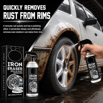 2Pcs Iron Eraser Rust Remover Spray, Iron Eraser Iron and Rust Remover Cleaner Sprays for Car Wheels and Paint, Professional Automotive Surface Cleaning, Fast Acting Rust and Brake Dust Remover